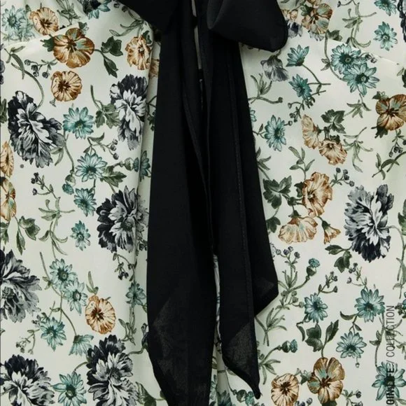 Zara Tied Floral Print Blouse S - Picture 3 of 6